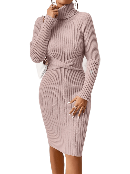 Blush Ribbed Knit Wrap Midi Dress