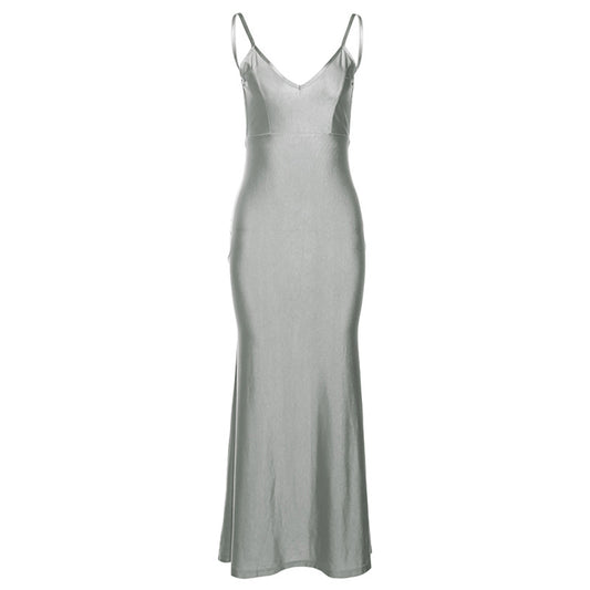 Sliver Spaghetti Strap Open Back Dress