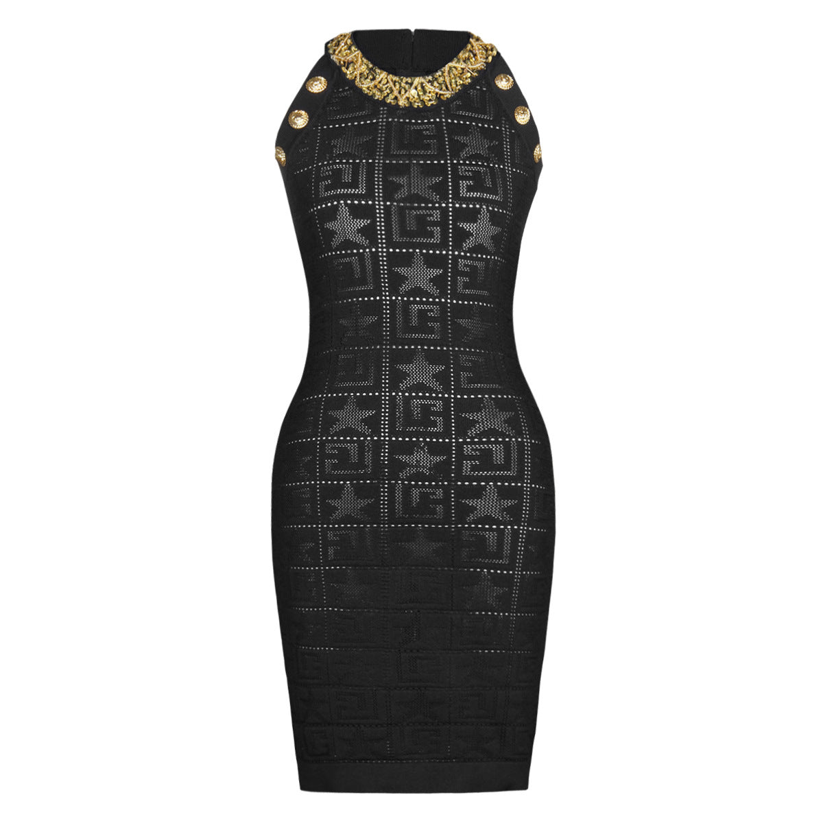 Sleeveless Hieroglyphic Pattern Bodycon Dress