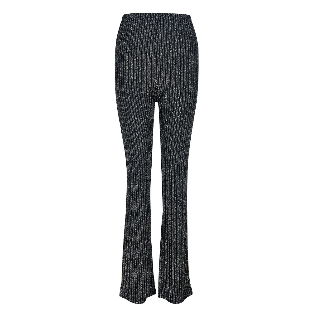 Black High Waist Silver Stripe Pants