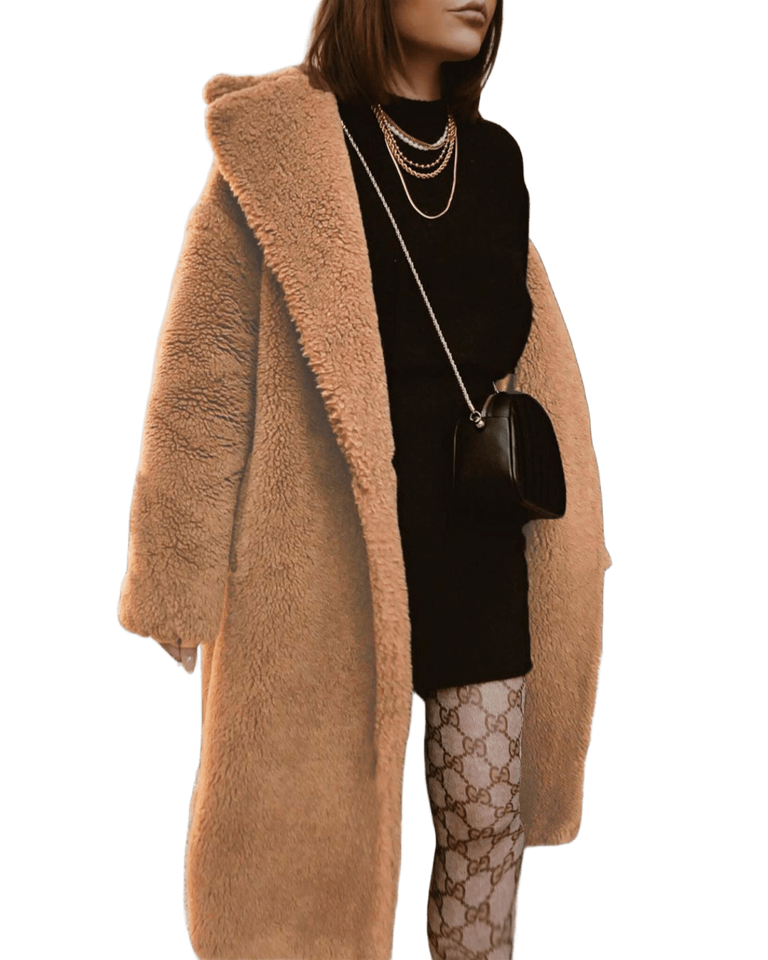 Oversized Open Front Teddy Bear Faux Fur Coat