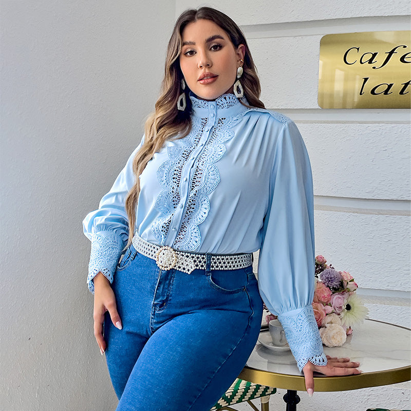 Baby Blue Button Up Lace Shirt