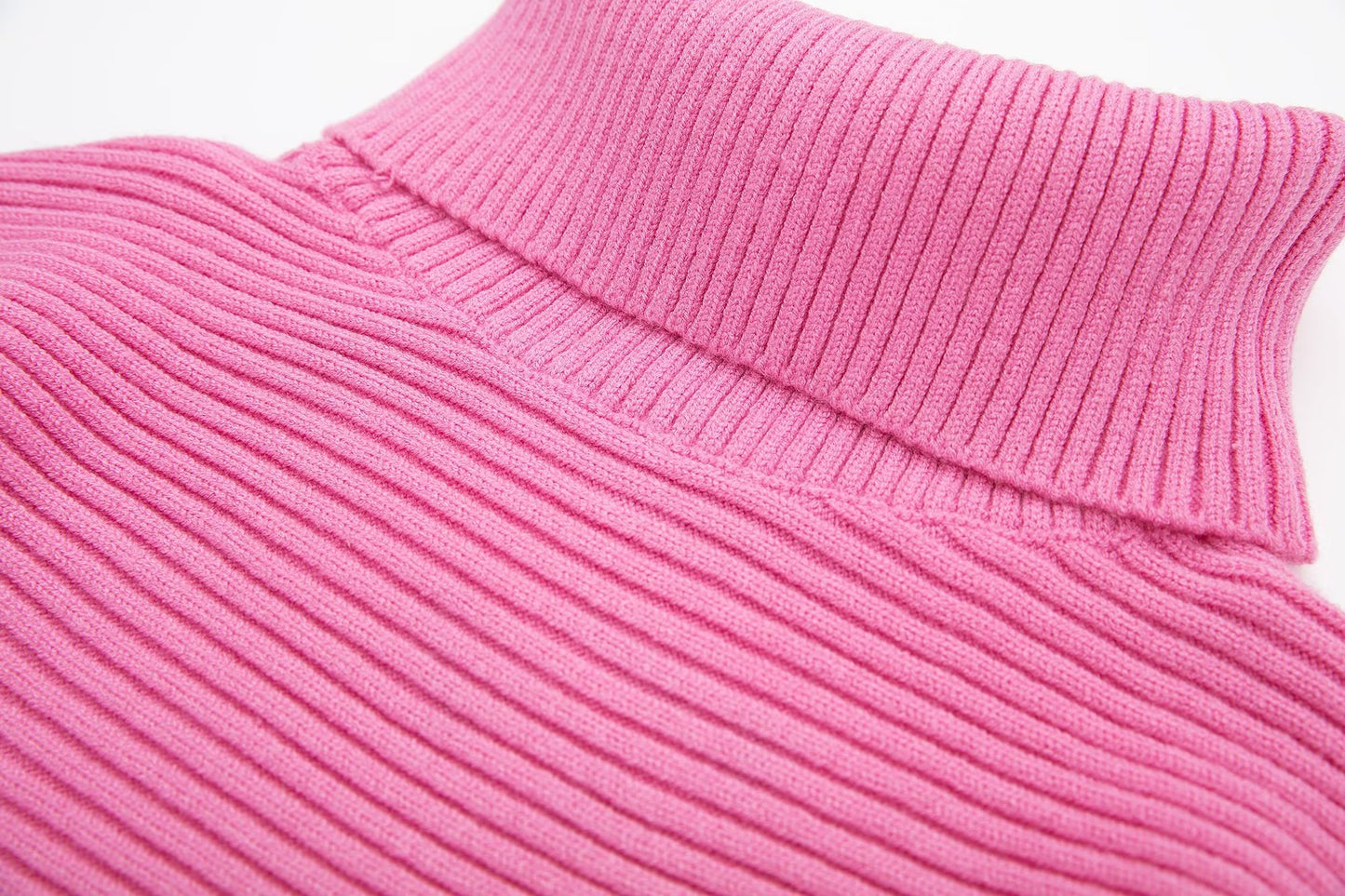 Pink Turtleneck Crop And Skirt Set