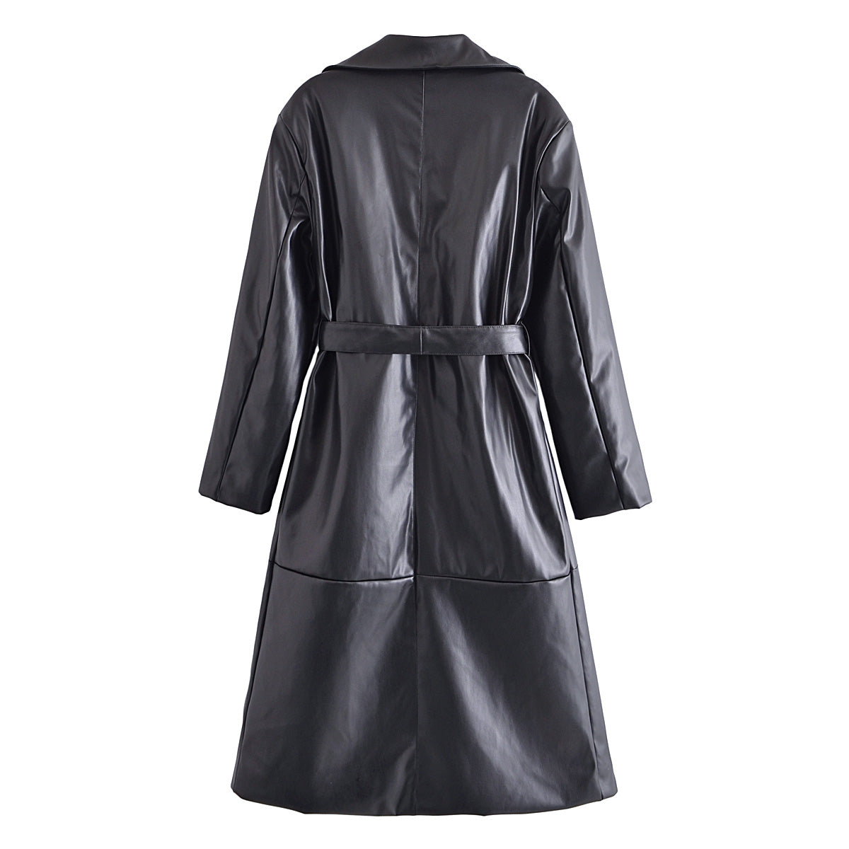 Black Long Faux Leather Trench Coat