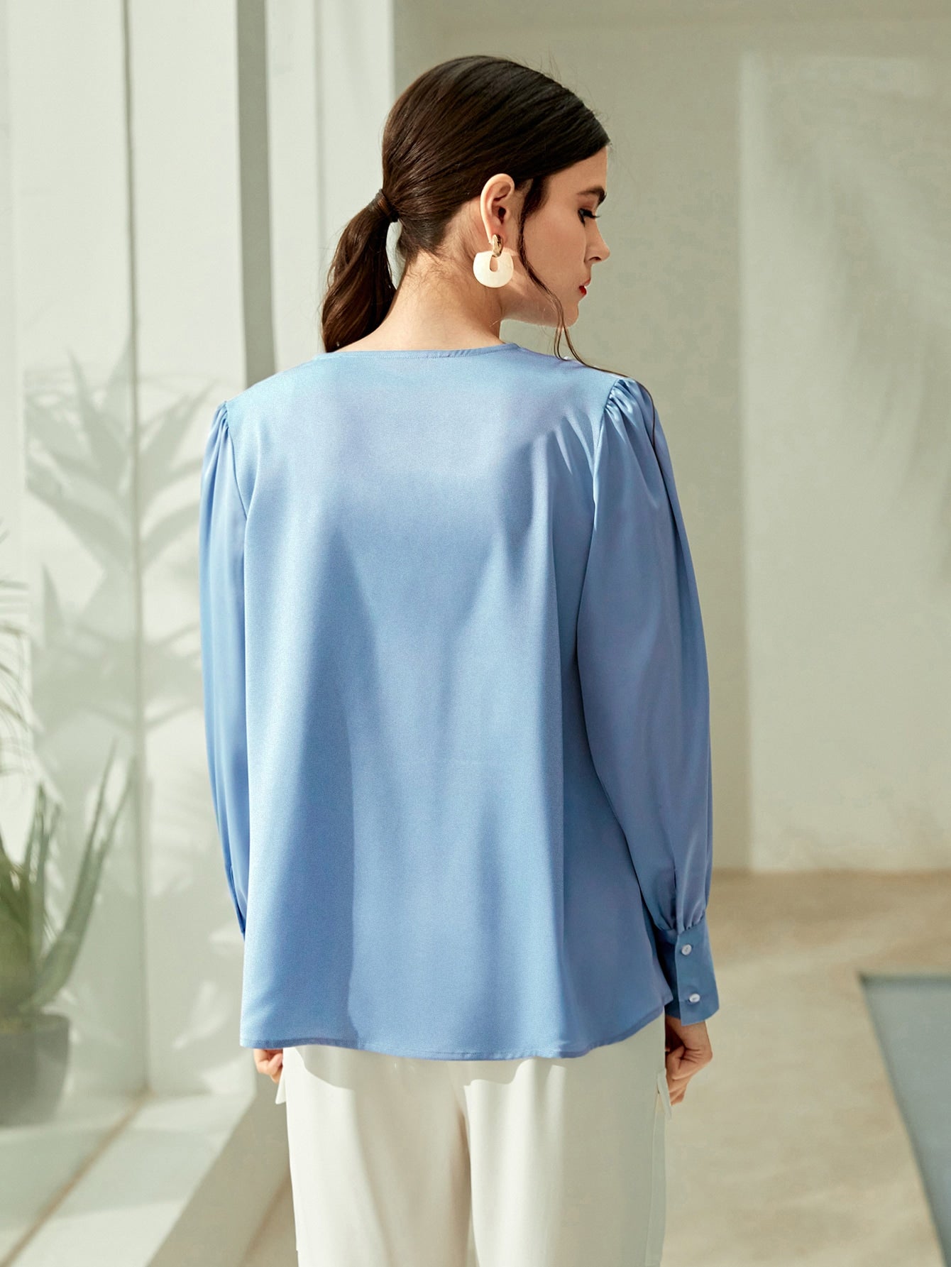 Powder Blue Cowl Neck Blouse