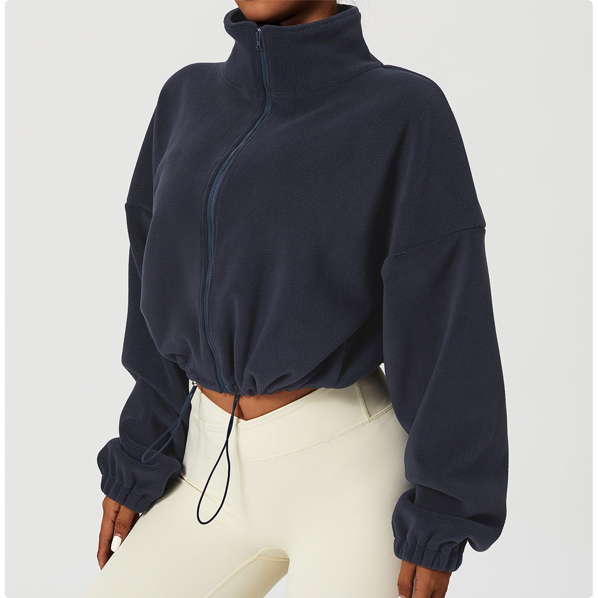 Polar Fleece Drawstring Crop  Jacket