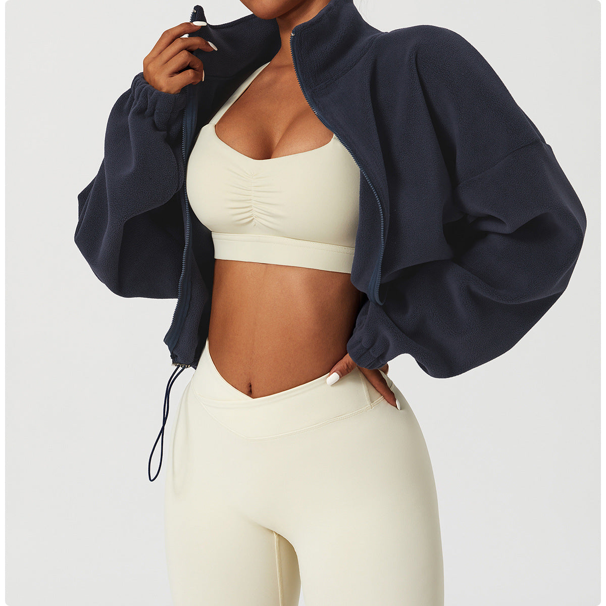 Polar Fleece Drawstring Crop  Jacket