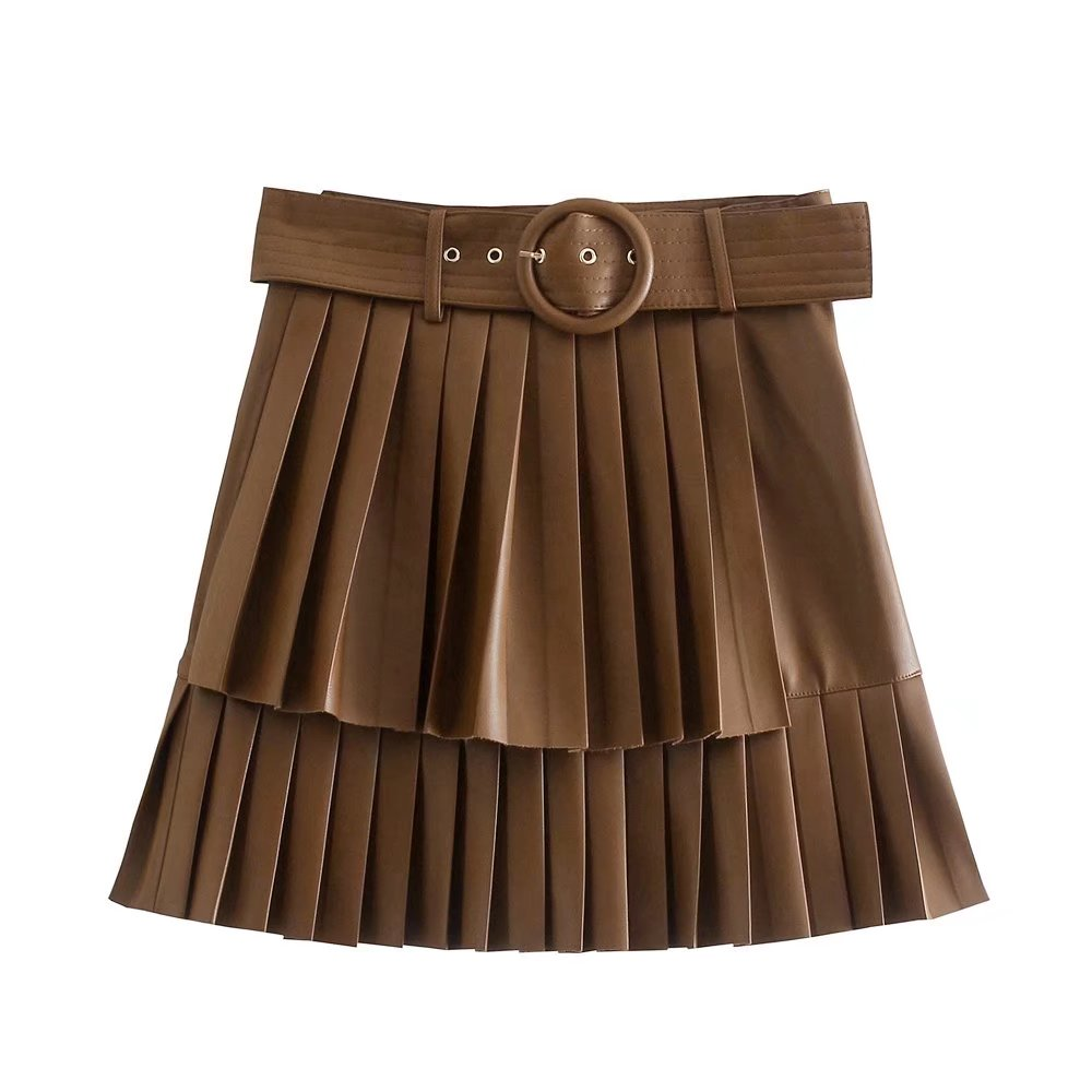 Faux Leather Pleated Skirt