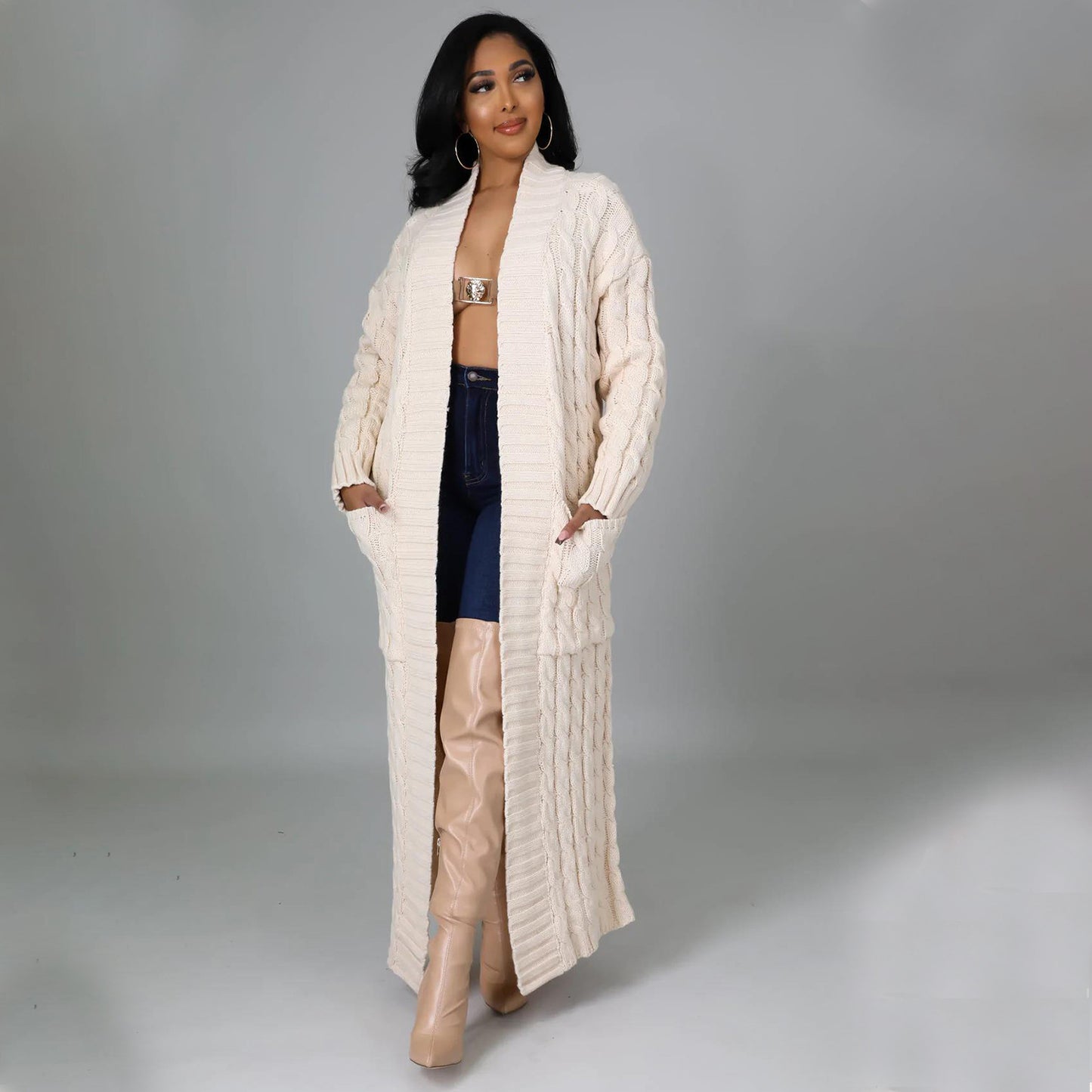 Long Cable Knitted Cardigan