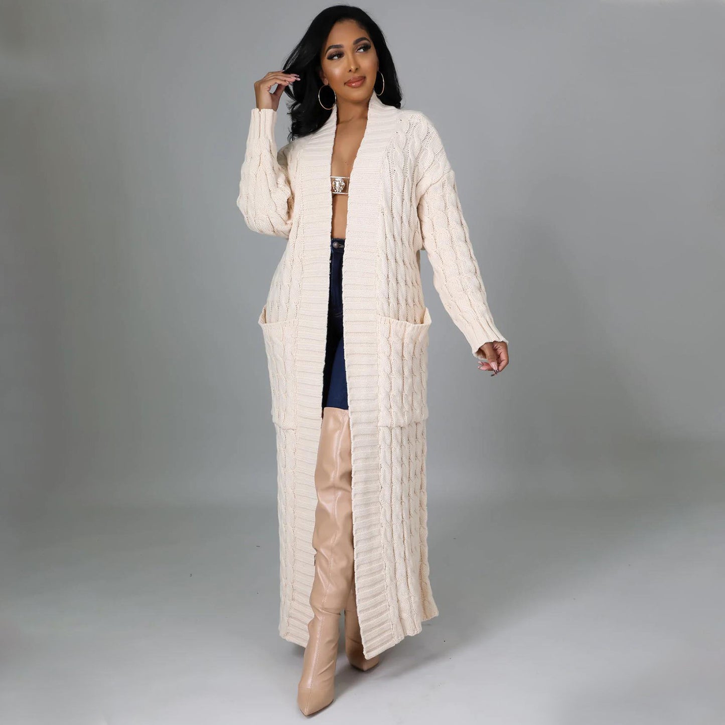 Long Cable Knitted Cardigan