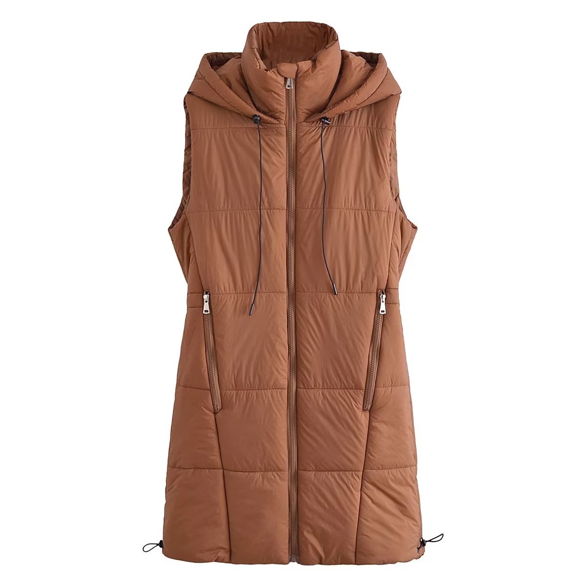 Hooded Long Drawstring Puffer Vest