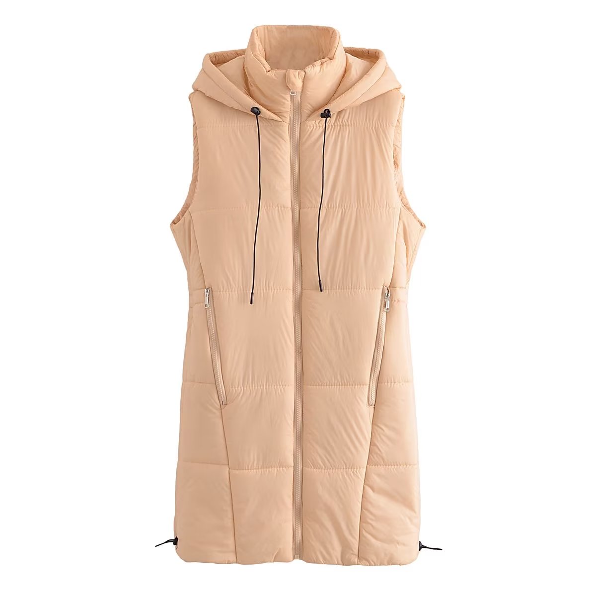 Hooded Long Drawstring Puffer Vest