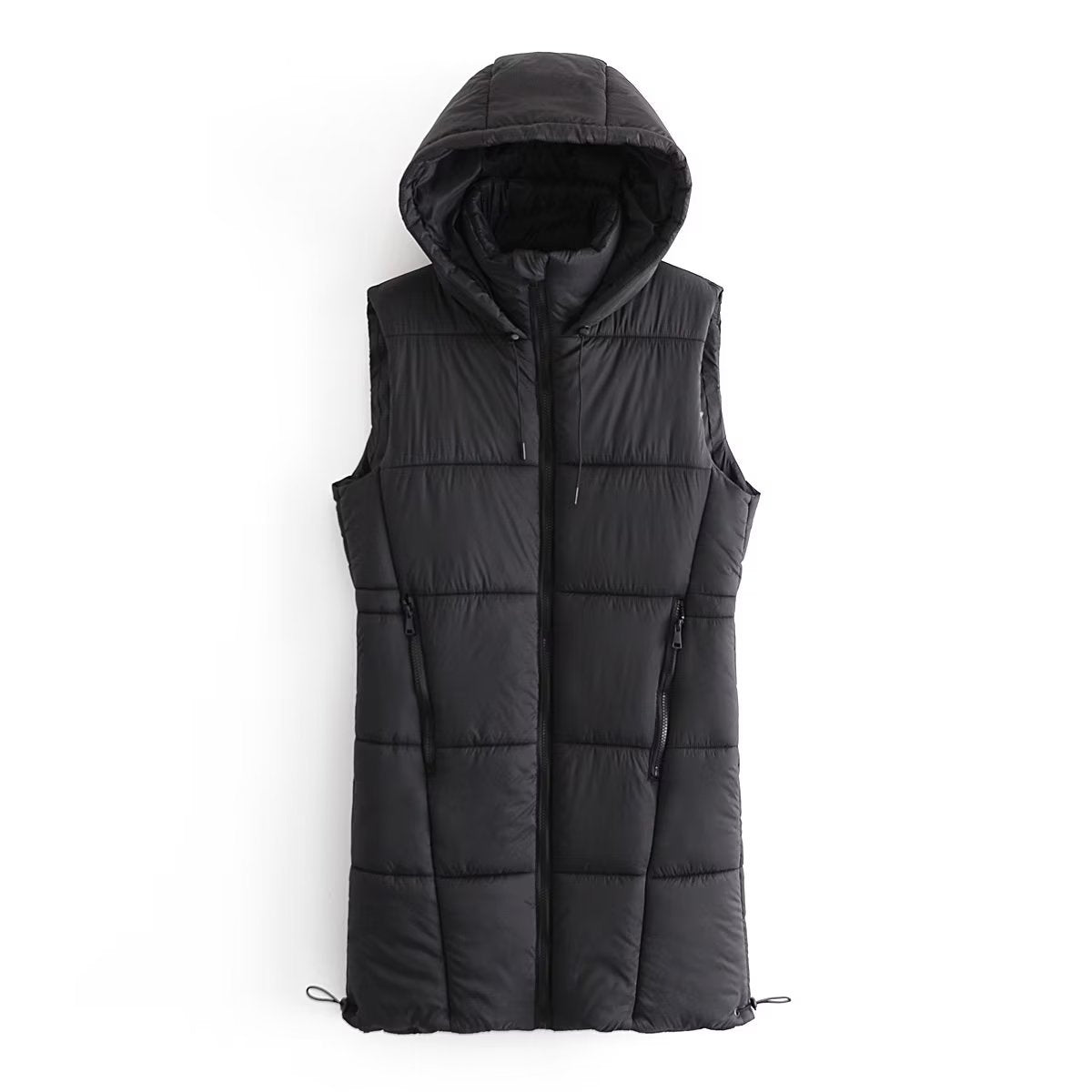 Hooded Long Drawstring Puffer Vest