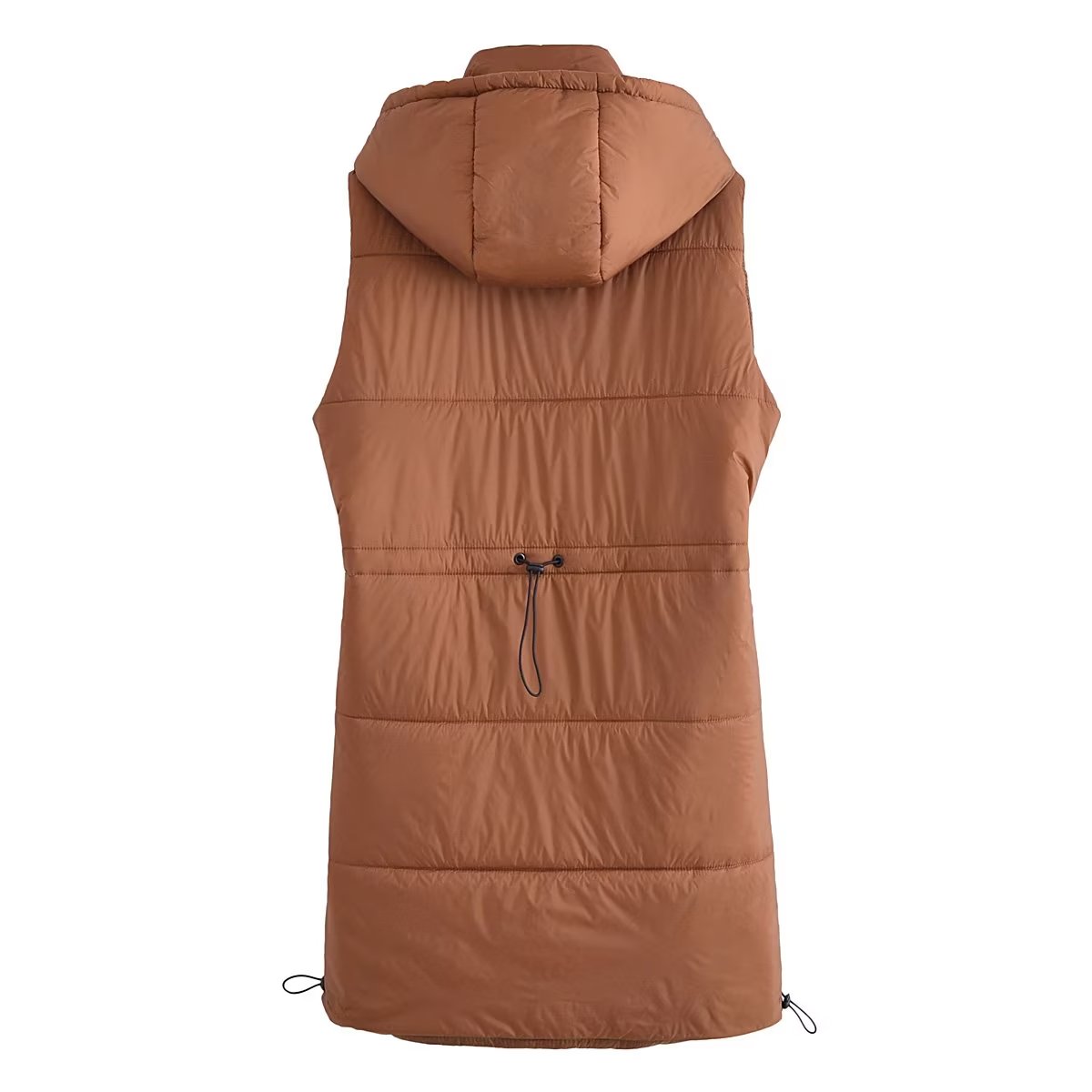 Hooded Long Drawstring Puffer Vest