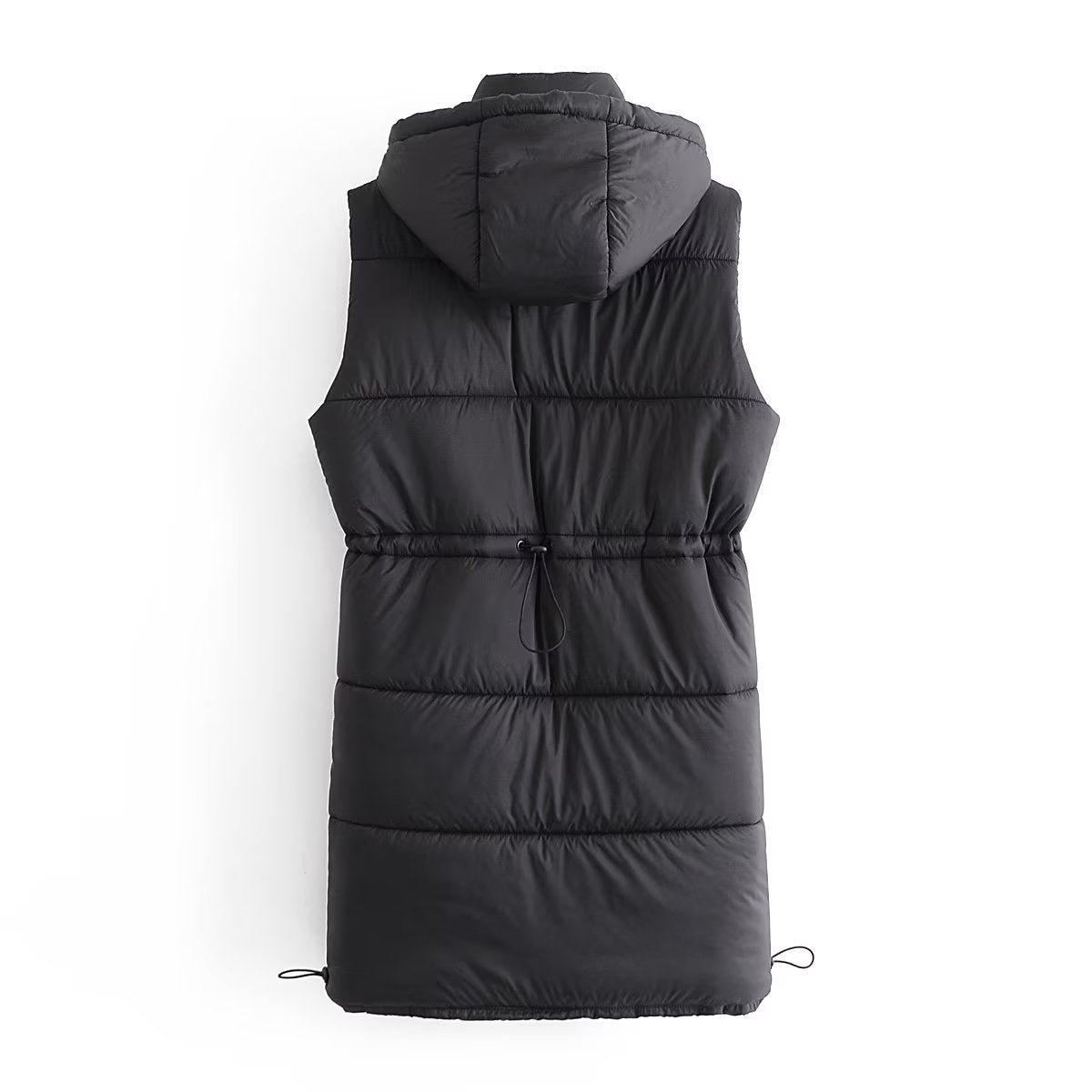 Hooded Long Drawstring Puffer Vest