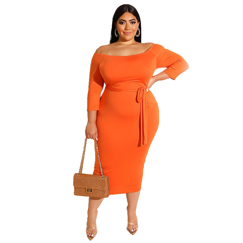 Plus Size Off Shoulder 3/4 Sleeve Bodycon Dress