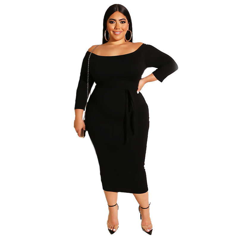 Plus Size Off Shoulder 3/4 Sleeve Bodycon Dress