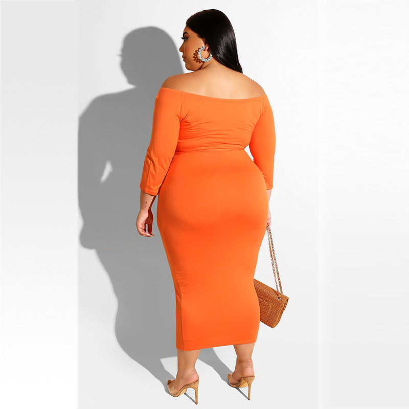 Plus Size Off Shoulder 3/4 Sleeve Bodycon Dress