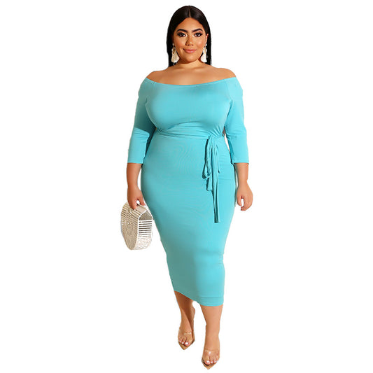 Plus Size Off Shoulder 3/4 Sleeve Bodycon Dress