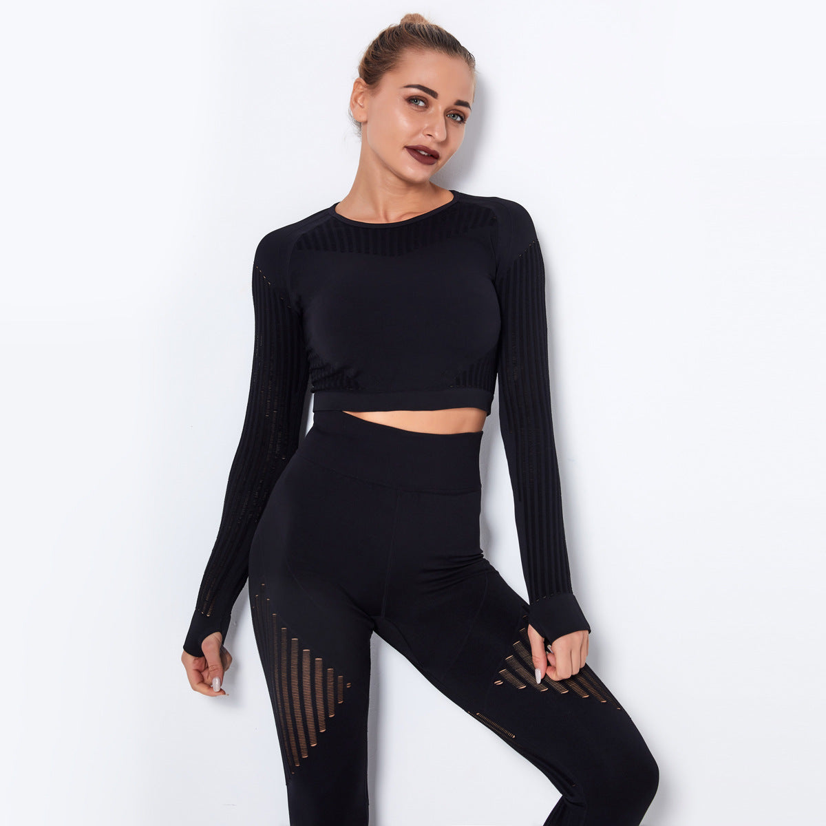 Long Sleeve Mesh Detailed Yoga Set