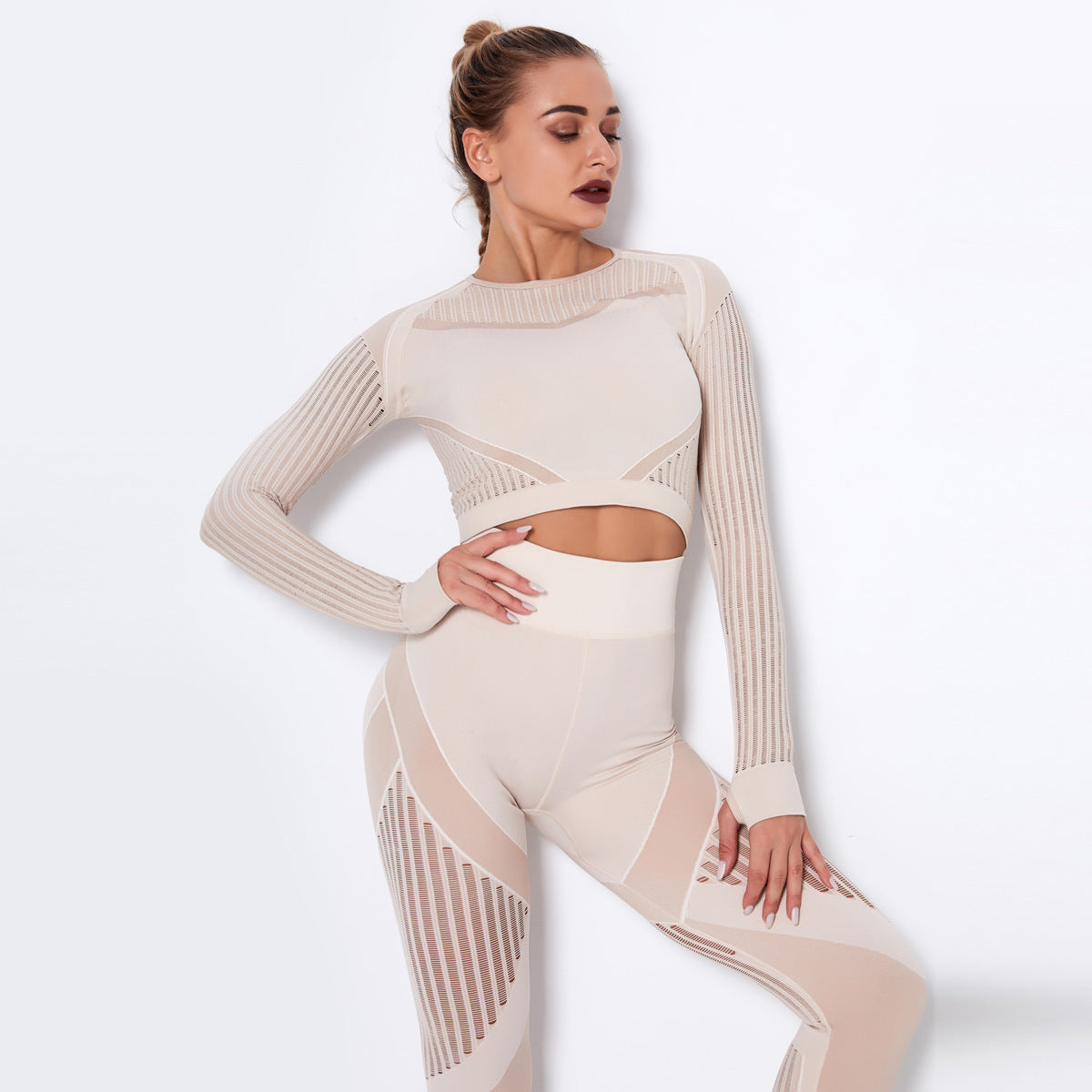 Long Sleeve Mesh Detailed Yoga Set