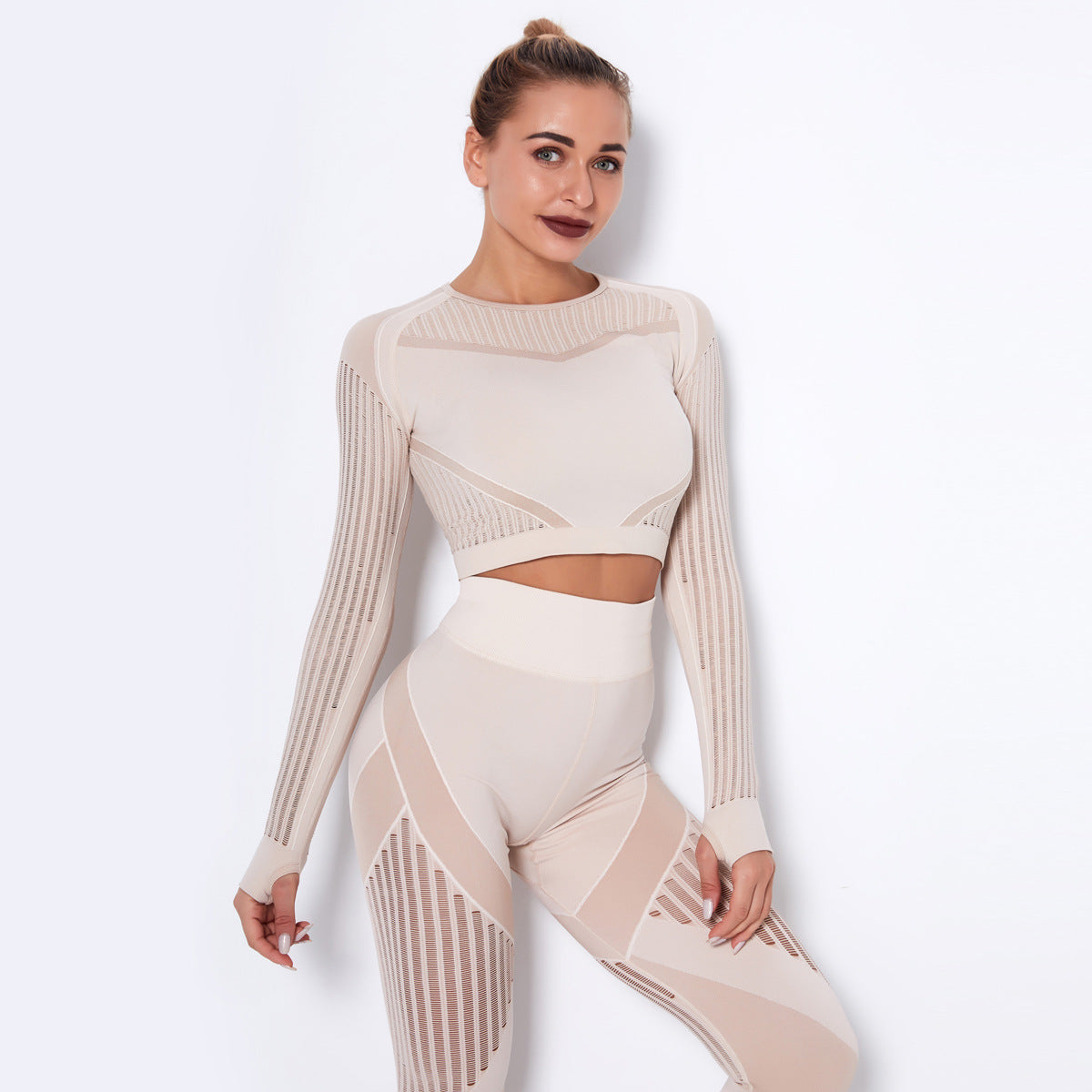 Long Sleeve Mesh Detailed Yoga Set