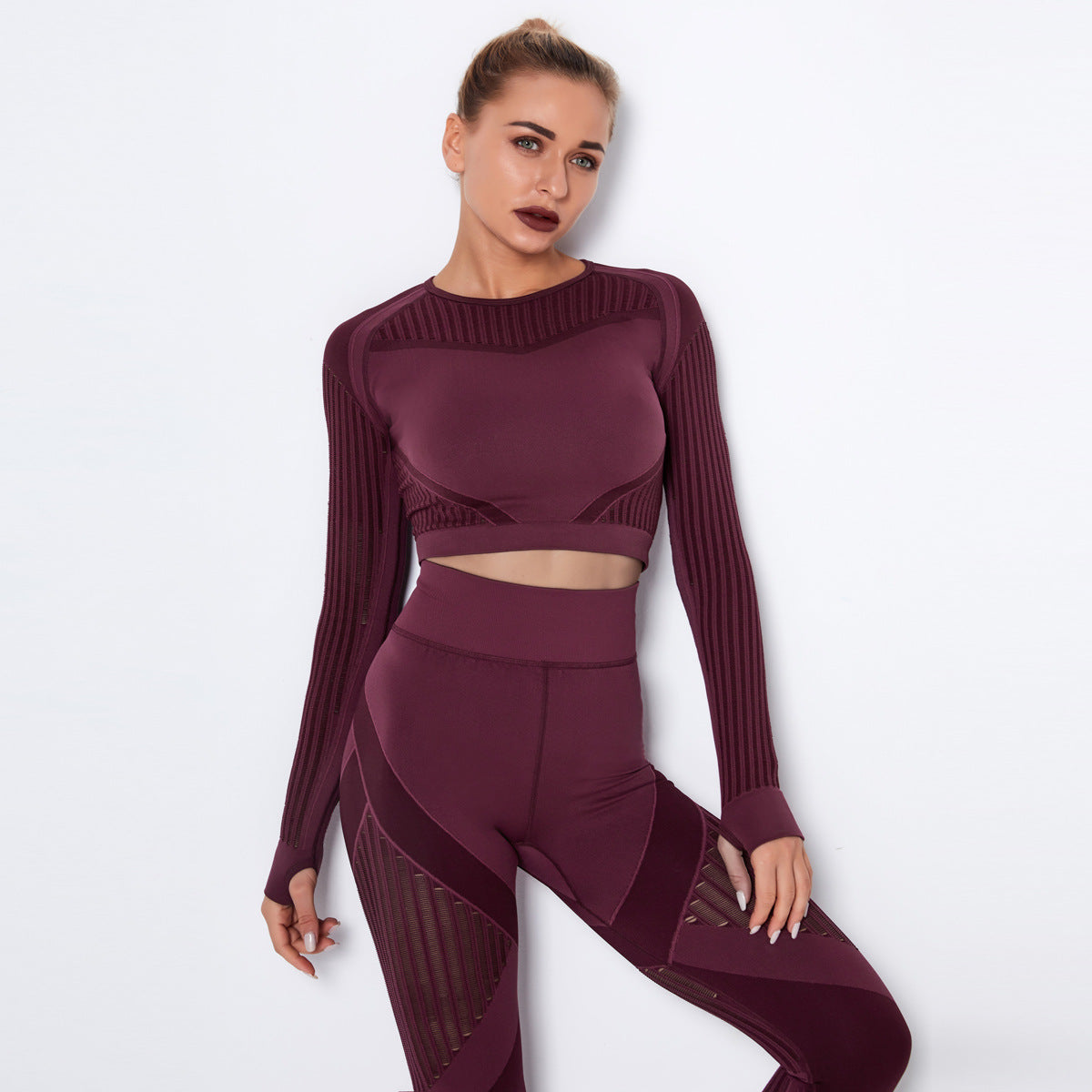 Long Sleeve Mesh Detailed Yoga Set