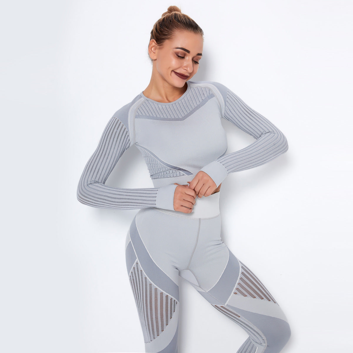 Long Sleeve Mesh Detailed Yoga Set