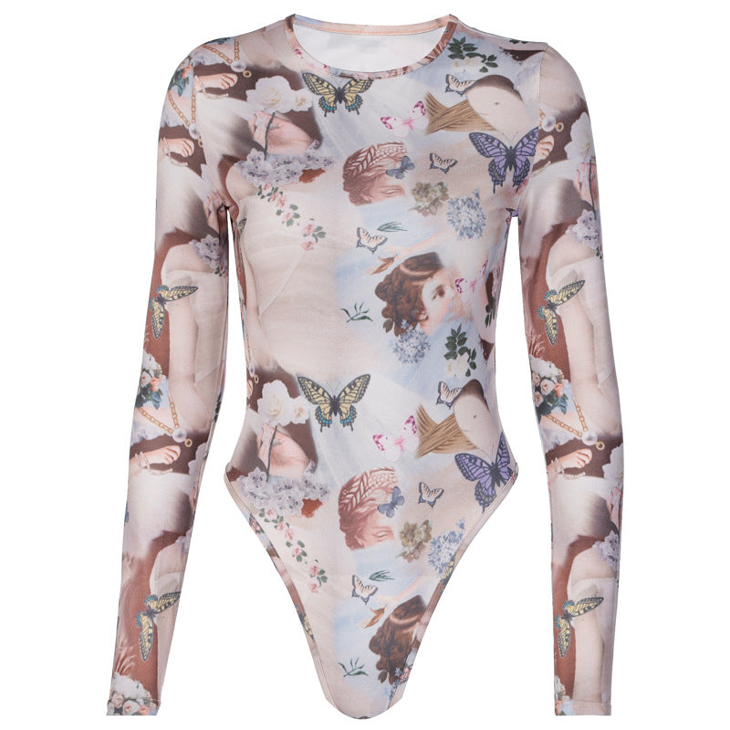 Sheer Victorian Butterfly Print Bodysuit