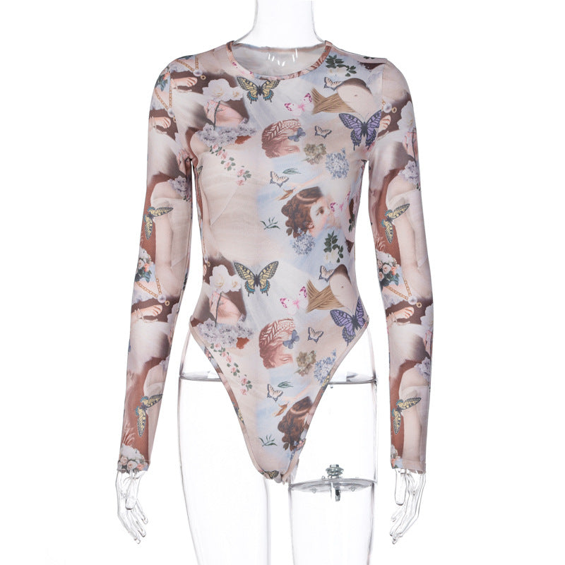 Sheer Victorian Butterfly Print Bodysuit