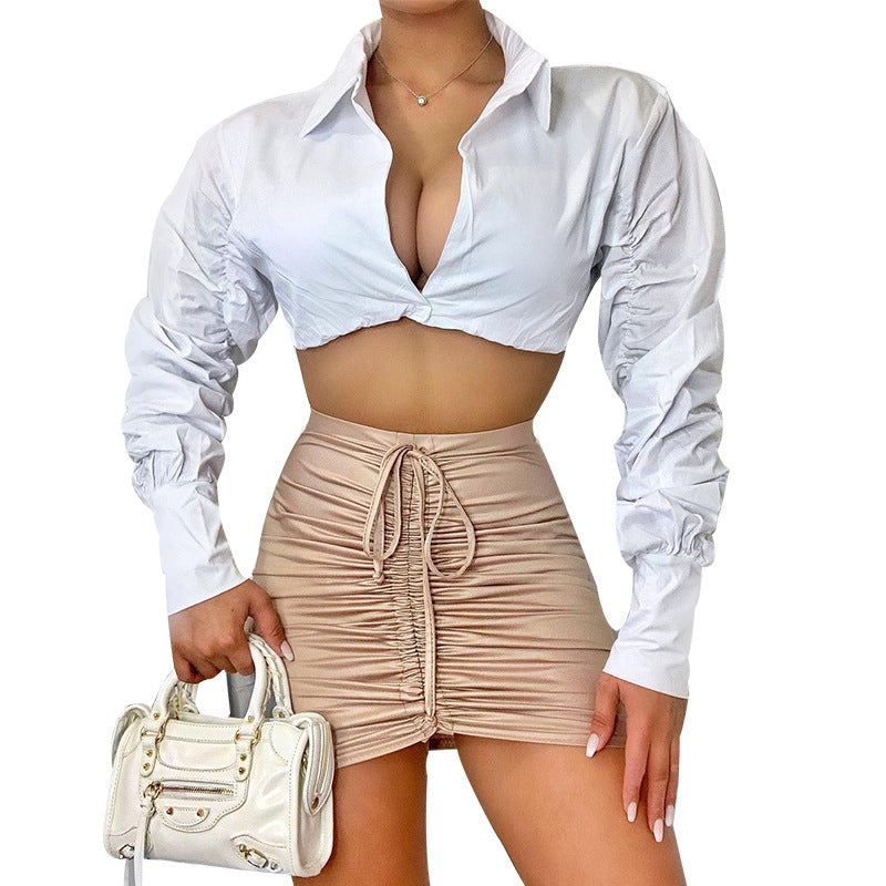 Puff Sleeve Collared Crop Top