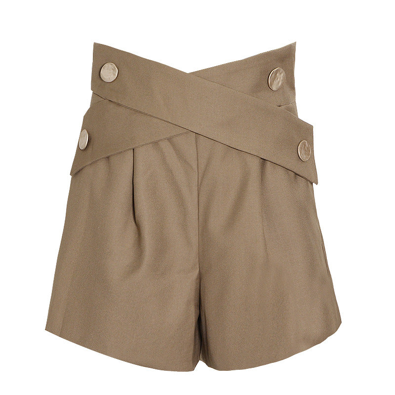 High Waist Faux Button Shorts