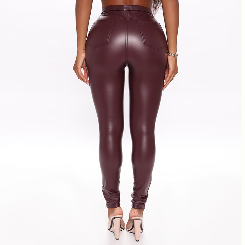 PU High Waist Leather Skinny Pants