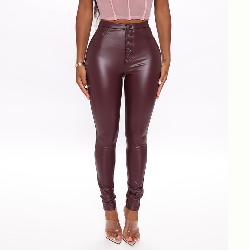 PU High Waist Leather Skinny Pants