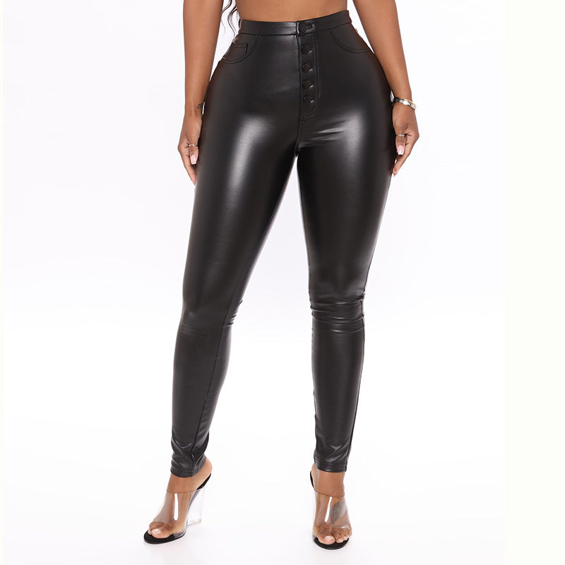 PU High Waist Leather Skinny Pants