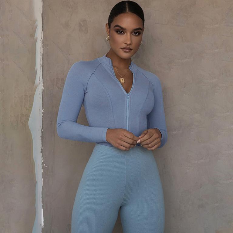 Long Sleeve Front Zip High Collar Bodysuit