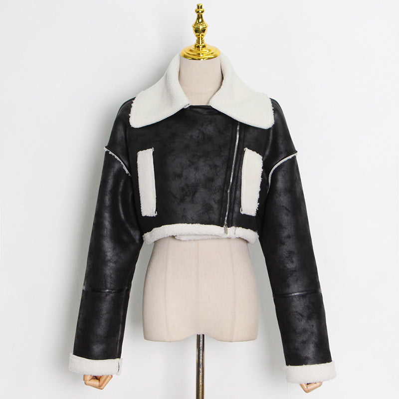 Faux Sheep Skin Crop Jacket