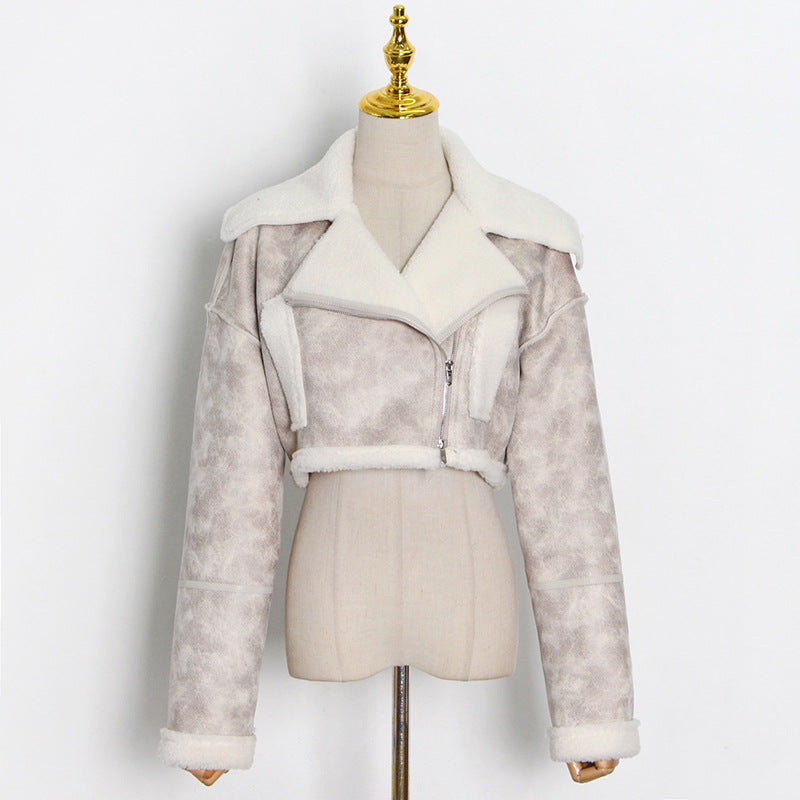 Faux Sheep Skin Crop Jacket