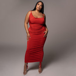 Curve Red Drawstring Maxi Dress