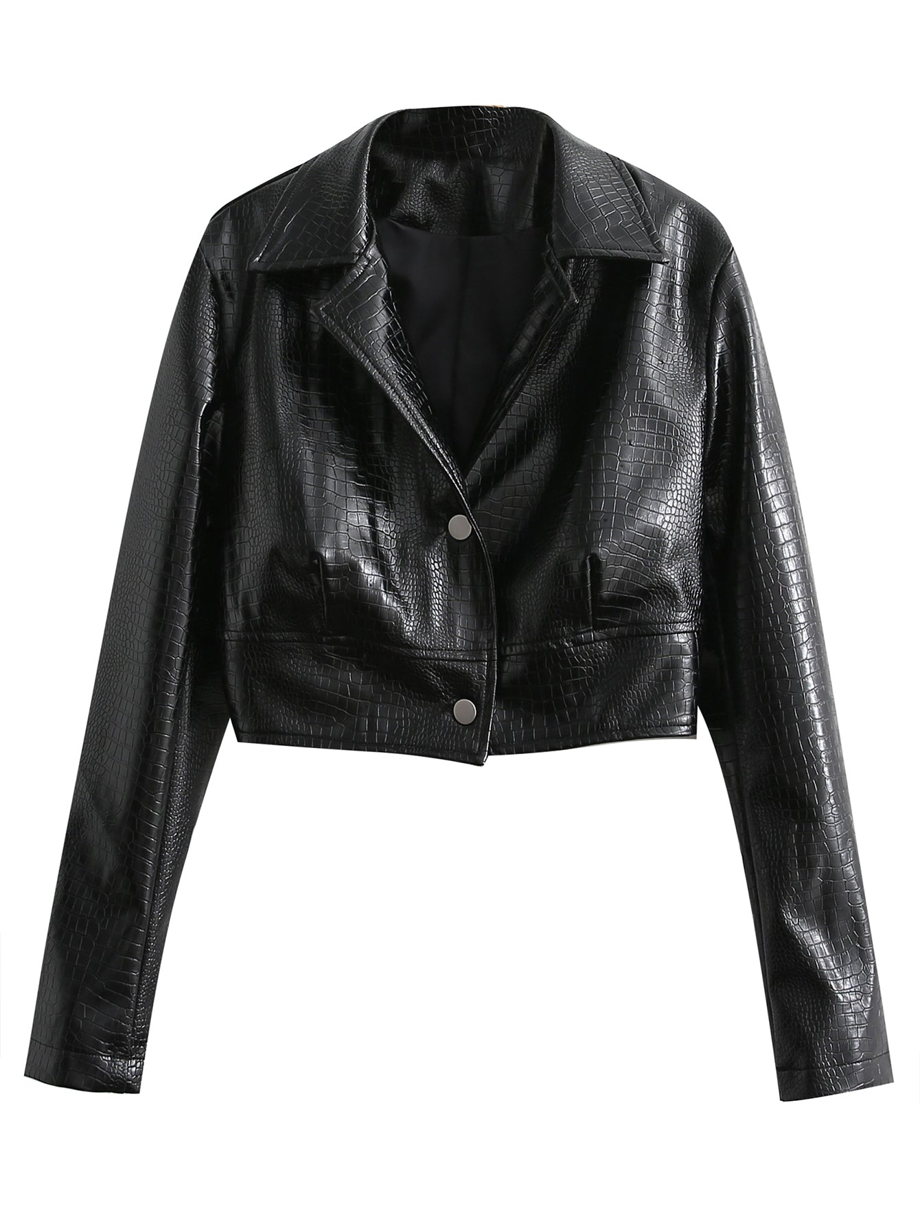 Crop Faux Leather Croc Print Jacket