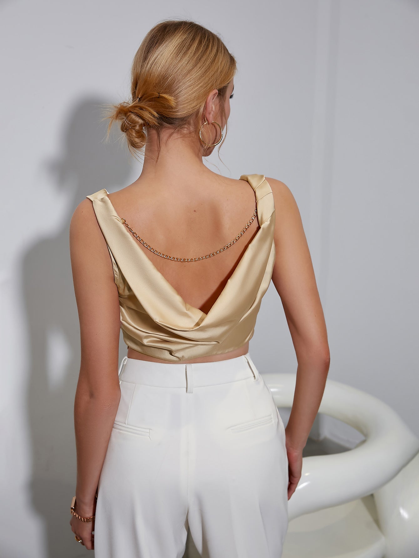 Open Back Sleeveless Satin Top