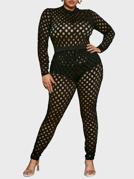 Plus Hollow Out Top And Leggings Set