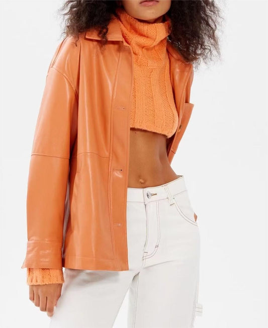 Orange Faux Leather Shacket