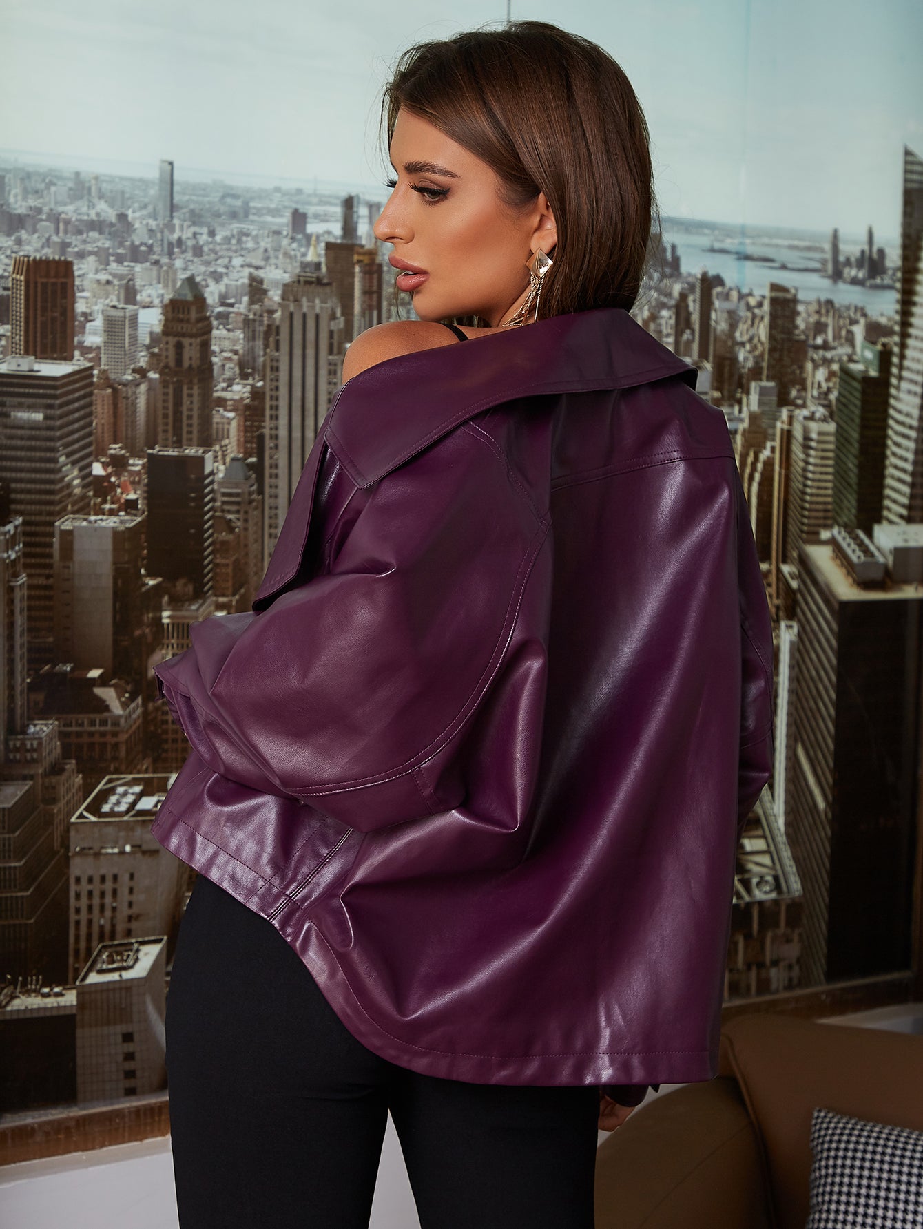 Maroon PU Leather Moto Jacket