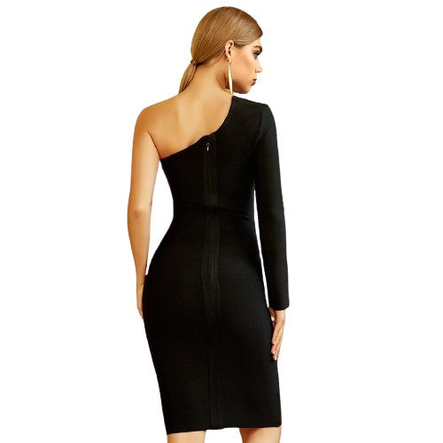 Black One Shoulder Peek A Boo Dress