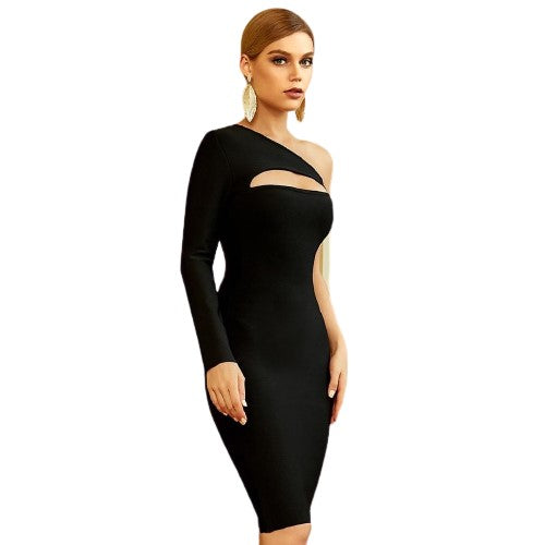 Black One Shoulder Peek A Boo Dress