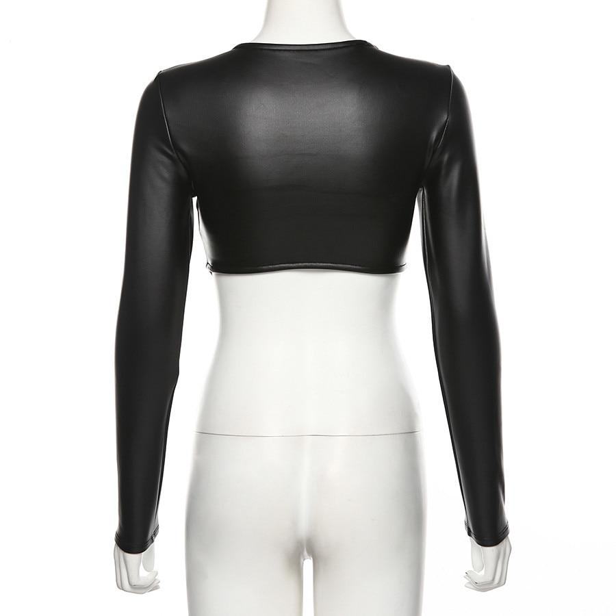 Black PU Leather Crop Top