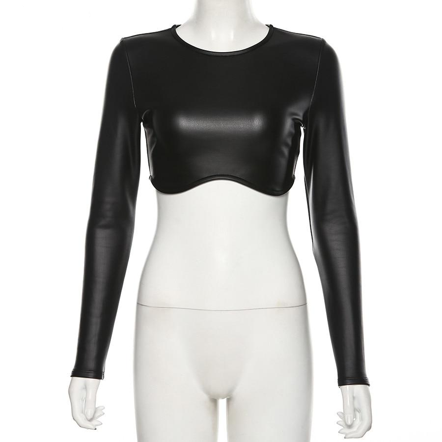 Black PU Leather Crop Top