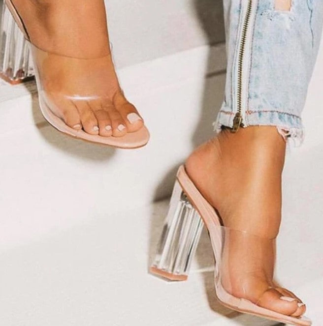 Clear Open Toe Slide Heels