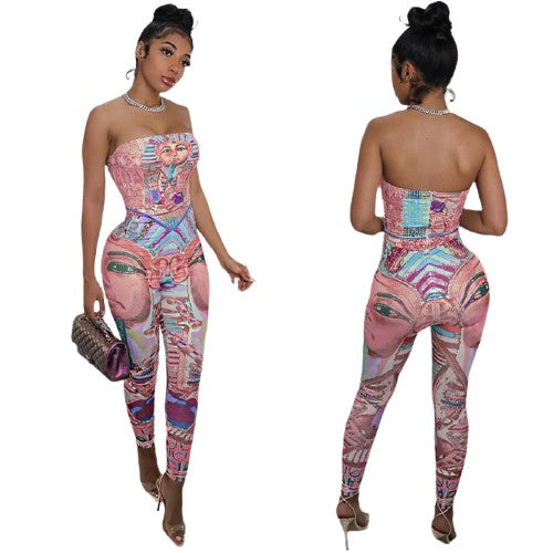 Egyptian Print Sleeveless Jumpsuit